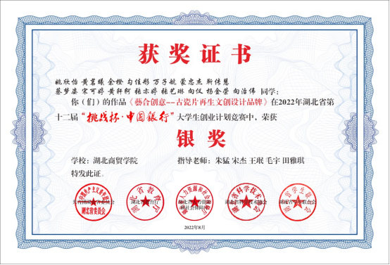 亚洲bet356体育在线官网获得2022年湖北省第十二届挑战杯银奖